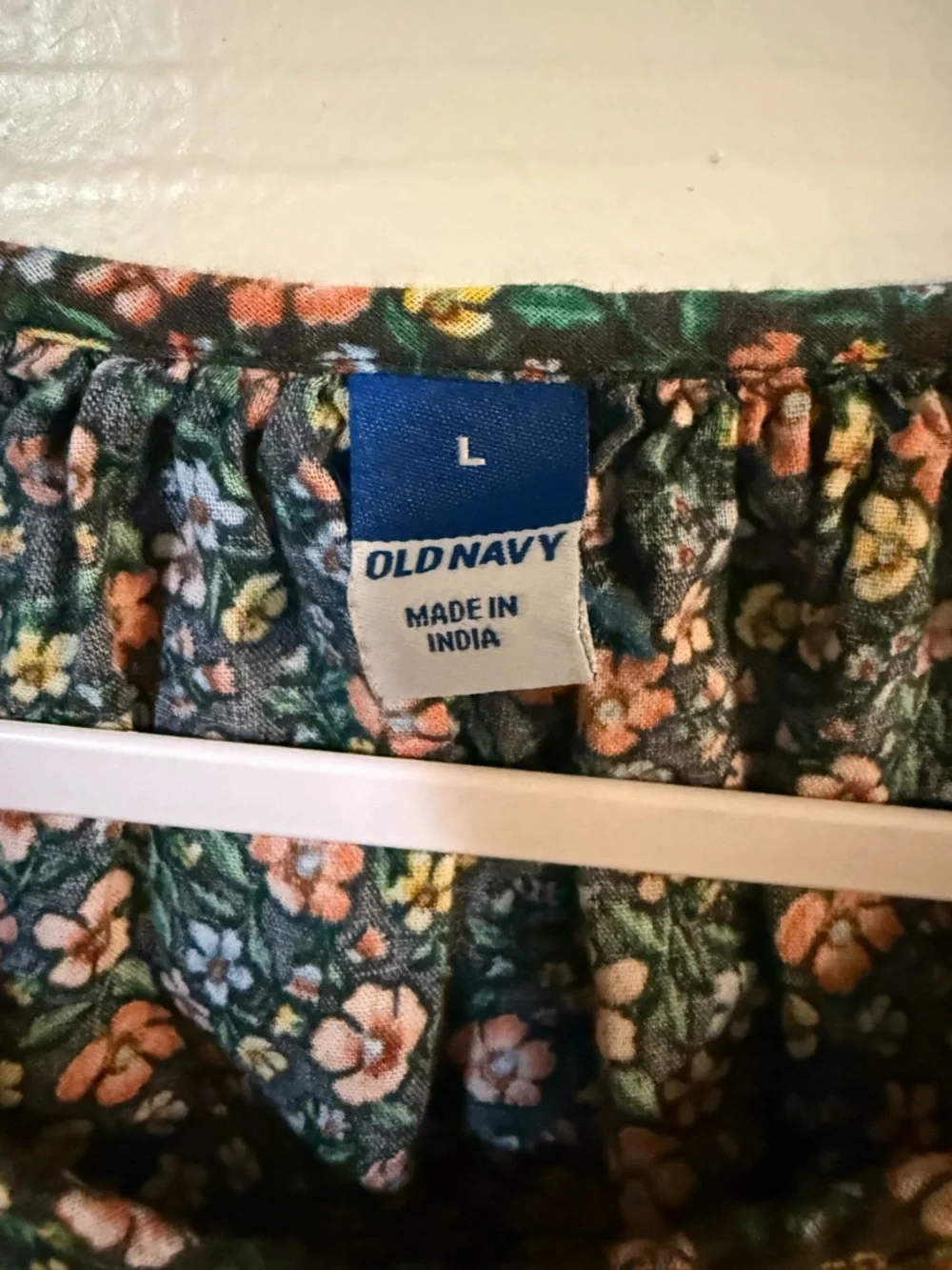 Old Navy Black Floral Button-Front Peasant Blouse with Pink and Green Accents - Picture 2 of 2